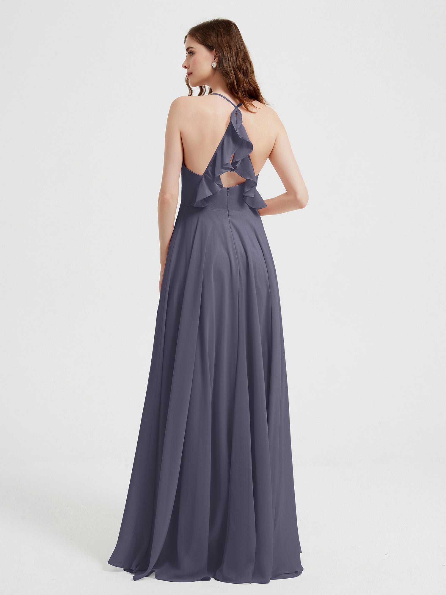 V-neck Bridesmaid Dress with Cross Back Stormy
